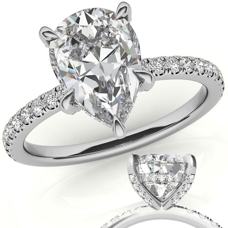 Pear Moissanite Diamond Pave Basket Engagement Ring
