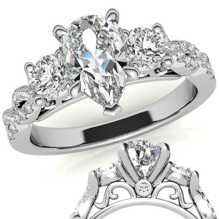 Three-Stone Pear Moissanite Engagement Ring