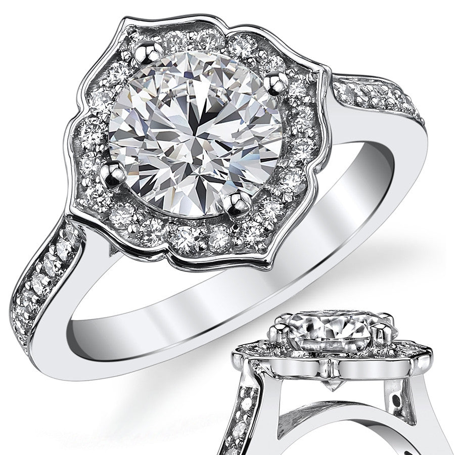 Round Brilliant Moissanite Engagement Ring with Floral Style Halo