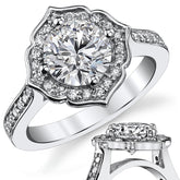 Round Brilliant Moissanite Engagement Ring with Floral Style Halo