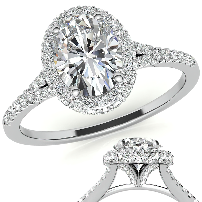 Cathedral Halo & Side Halo Oval Moissanite Eng Ring