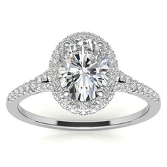 Cathedral Halo & Side Halo Oval Moissanite Eng Ring