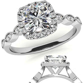 Scalloped Cathedral Halo Cushion Moissanite Engagement Ring