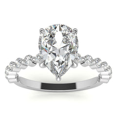 Single Prong Diamond Band Pear Moissanite Engagement Ring