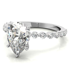 Single Prong Diamond Band Pear Moissanite Engagement Ring