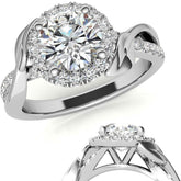 Floral Cathedral Halo Round Brilliant Engagement Ring