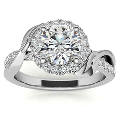 Floral Cathedral Halo Round Brilliant Engagement Ring