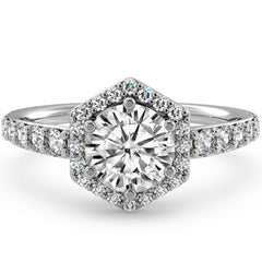 Hexagon Shaped Halo Moissanite Engagement Ring