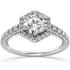 Hexagon Shaped Halo Moissanite Engagement Ring