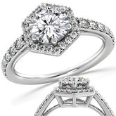 Hexagon Shaped Halo Moissanite Engagement Ring