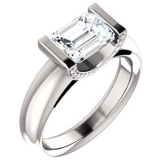 Emerald cut Moissanite & Diamond East-West Engagement Ring