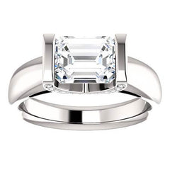 Emerald cut Moissanite & Diamond East-West Engagement Ring