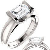 Emerald cut Moissanite & Diamond East-West Engagement Ring