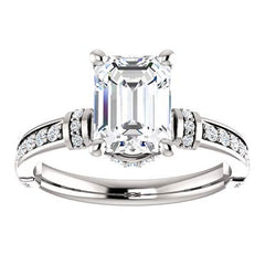 Emerald / Radiant cut Moissanite Engagement Ring