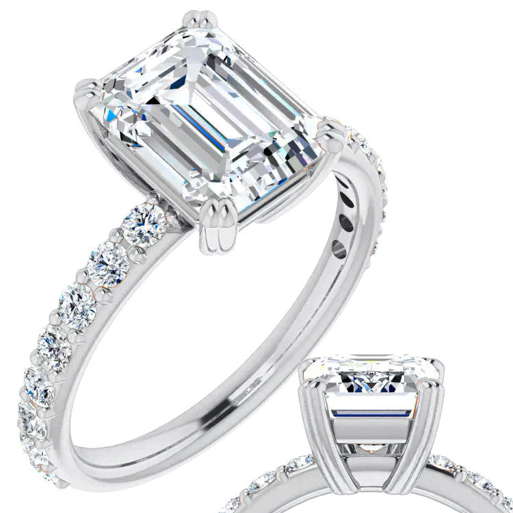 Emerald cut Moissanite Double Prong Engagement Ring