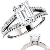 Emerald cut Moissanite & Diamond Split Shank Engagement Ring