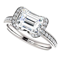 Emerald cut Moissanite Bezel Halo Engagement Ring