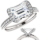 Emerald cut Moissanite Bezel Halo Engagement Ring