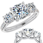 Cushion 3-Stone Style Moissanite Engagement Ring