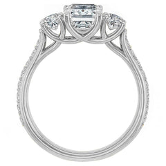Emerald & Round Three-Stone Style Moissanite Engagement Ring