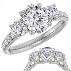 Oval & Round Three-Stone Moissanite Engagement Ring