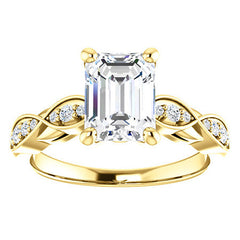 Emerald & Round Brilliant Moissanite Engagement Ring