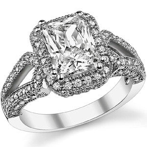 Radiant/Emerald Halo Split Shank Moissanite Engagement Ring