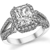 Radiant/Emerald Halo Split Shank Moissanite Engagement Ring