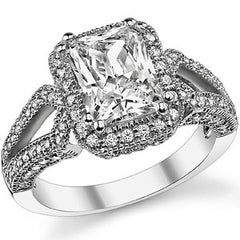 Radiant/Emerald Halo Split Shank Moissanite Engagement Ring