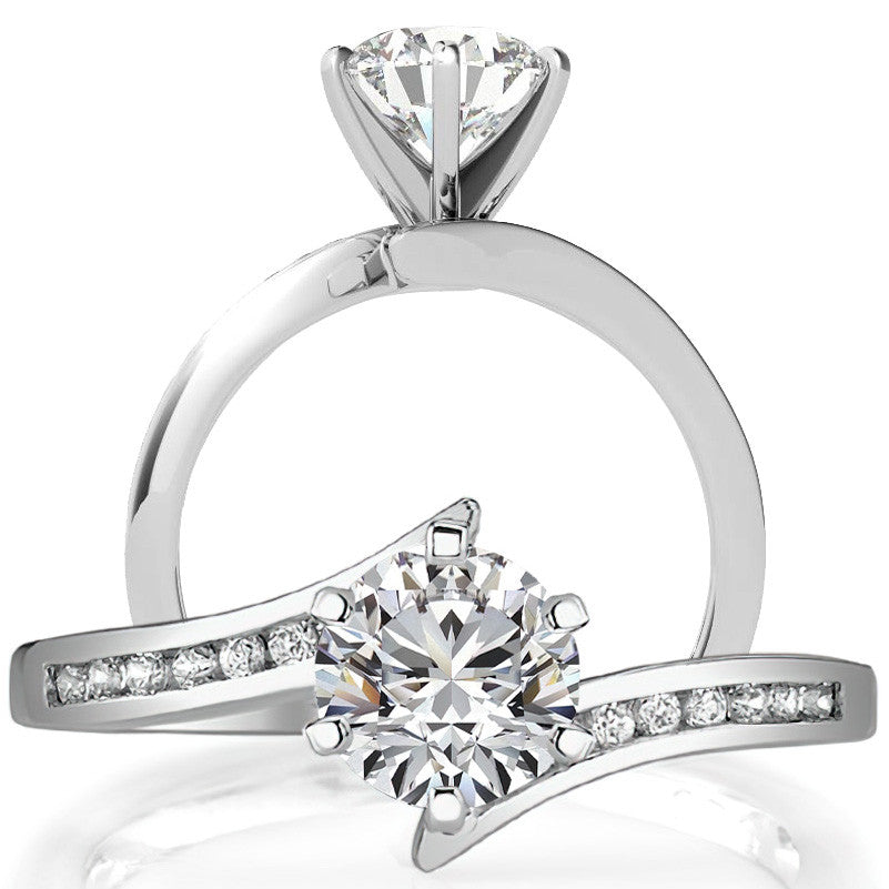 Round Brilliant Moissanite & Diamond Bypass Engagement Ring, 0.11ct