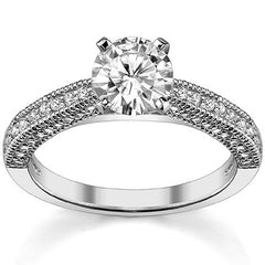 Moissanite & Diamond Cathedral Milgrain Engagement Ring (0.38ct)