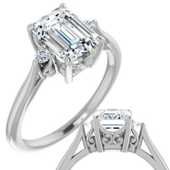 Emerald / Radiant Three-Stone Cathedral Engagement Ring