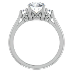 Round Three-Stone Cathedral Moissanite Engagement Ring