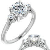 Round Three-Stone Cathedral Moissanite Engagement Ring