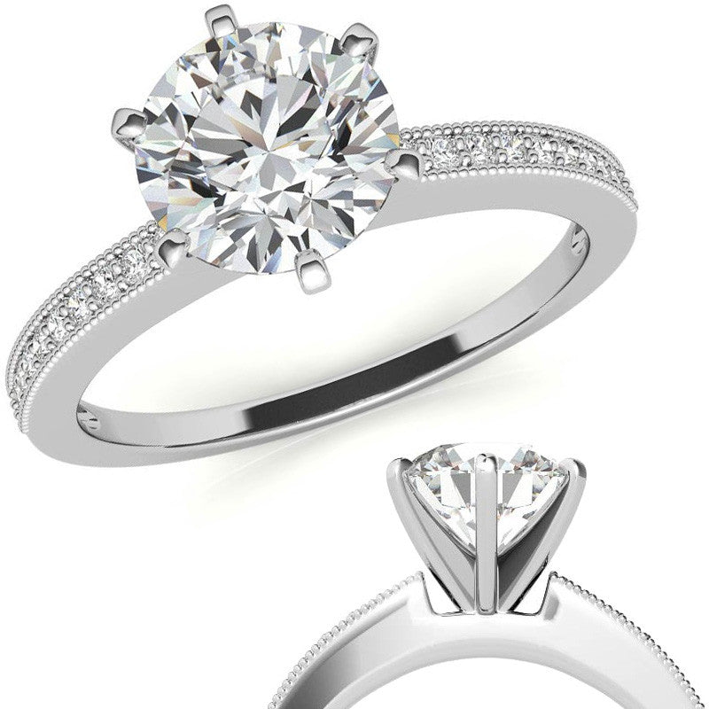 Moissanite & Diamond Milgrain Engagement Ring (0.09ct)