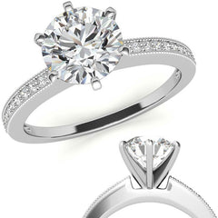 Moissanite & Diamond Milgrain Engagement Ring (0.09ct)