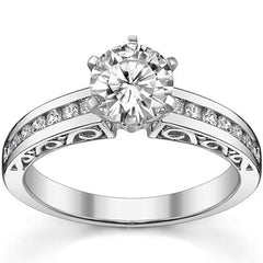Round Brilliant Moissanite Channel Scroll Engagement Ring,0.28ct