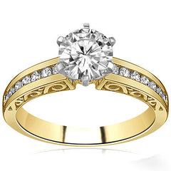 Round Brilliant Moissanite Channel Scroll Engagement Ring,0.28ct