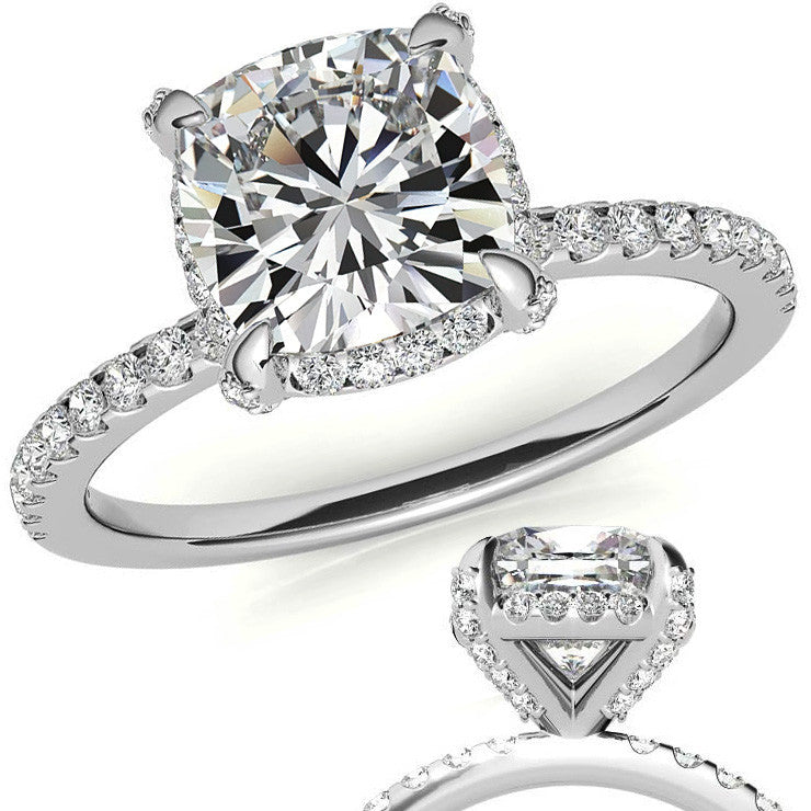 Cushion Petite Pave Style Moissanite Engagement Ring