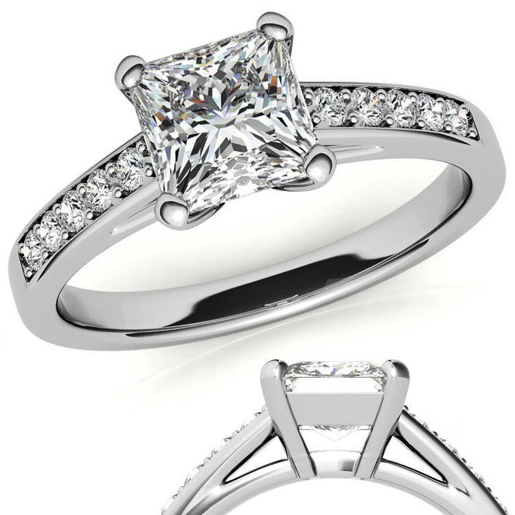 Princess Cathedral Moissanite Engagement Ring