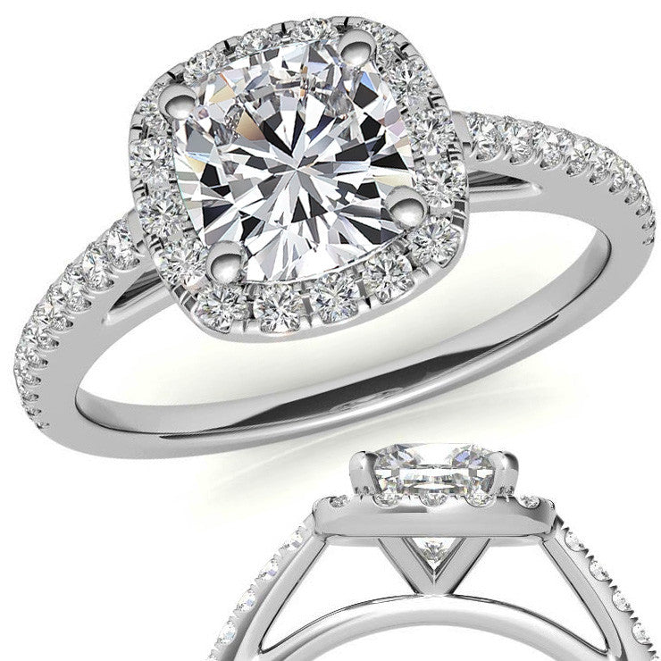 Cushion Cut Petite Halo Moissanite Engagement Ring