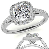 Cushion Cut Petite Halo Moissanite Engagement Ring