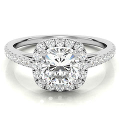 Cushion Cut Petite Halo Moissanite Engagement Ring