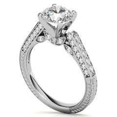 Round Brilliant Moissanite Antique Style Engagement Ring Setting
