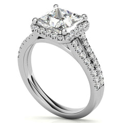 Princess Split Shank Halo Moissanite Engagement Ring