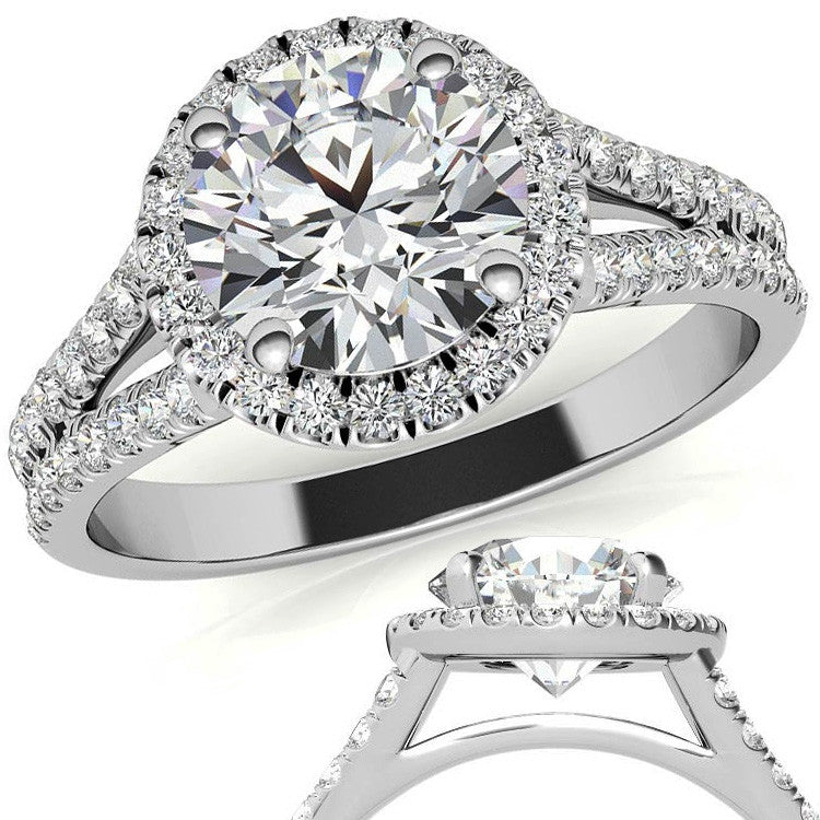 Round Split Shank Halo Moissanite Engagement Ring