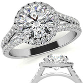 Round Split Shank Halo Moissanite Engagement Ring