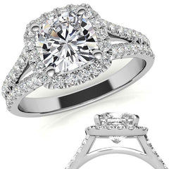 Cushion Split Shank Halo Moissanite Engagement Ring
