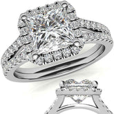 Princess Split Shank Halo Moissanite Engagement Ring