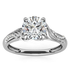 Round Floral Accent Moissanite Engagement Ring